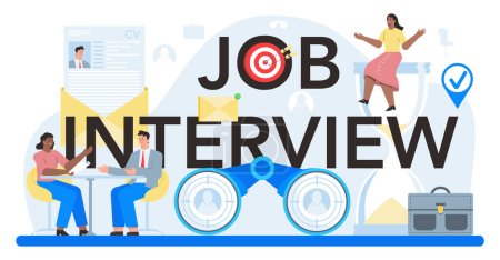 Illustration for Job interview typographic header. Idea of employment and hiring procedure. Recruiter searching for a job candidate. Isolated flat vector illustration - Royalty Free Image