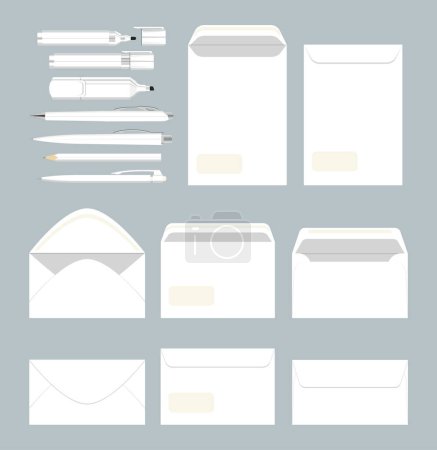 Illustration for White stationary set. Envelopes and blanks and documents. Office papers. - Royalty Free Image