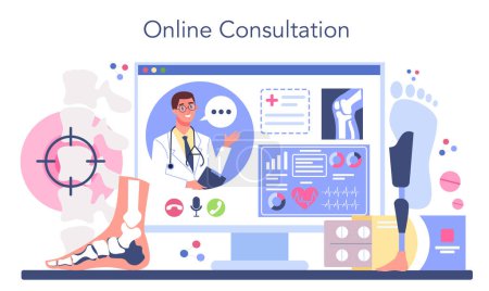 Illustration for Orthopedics doctor online service or platform. Idea of joint and bone treatment. Human anatomy and bone structure. Online consultation. Vector flat illustration - Royalty Free Image