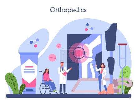 Illustration for Orthopedics doctor. Idea of joint and bone treatment. Human anatomy and bone structure. Vector illustration in cartoon style - Royalty Free Image