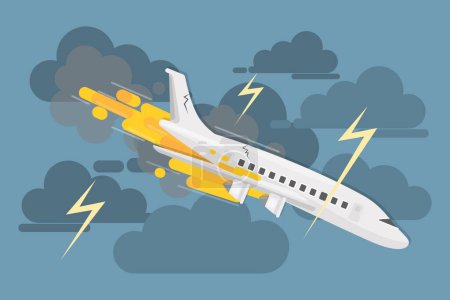 Téléchargez les illustrations : Accident d'avion dans les nuages. Catastrophe dangereuse avec flamme
. - en licence libre de droit