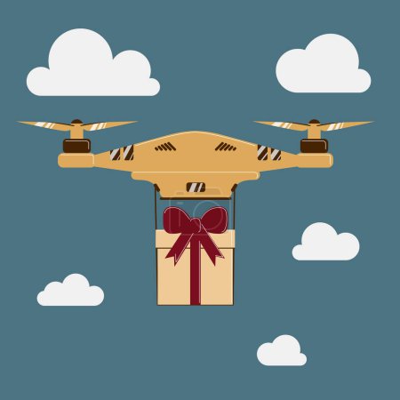 Illustration for Drone with a gift. modern Flat Vector Illustration - Royalty Free Image