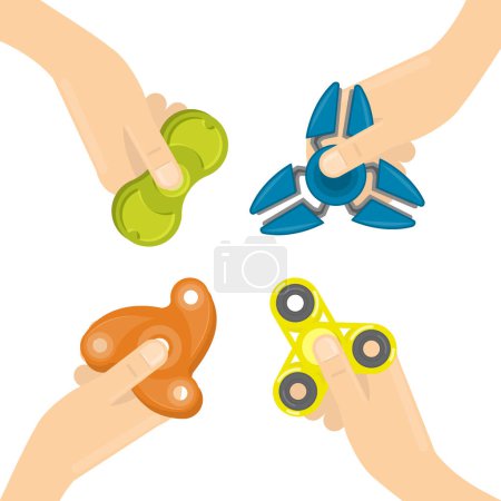 Illustration for Hand spinner. Set of Fidget toy for antistress. - Royalty Free Image