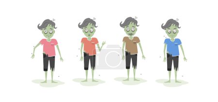 Illustration for Isolated scary zombie set. Green zombie with bone. Scary reanimated monster for halloween decoration. Different t shirts. - Royalty Free Image