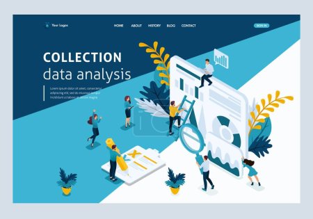 Illustration for Website Template Landing page Isometric concept young entrepreneurs, data collection, data analysis. Easy to edit and customize. - Royalty Free Image