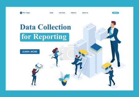 Photo for Isometric Data collection for reporting, audit company in tax period. Template Landing page. - Royalty Free Image