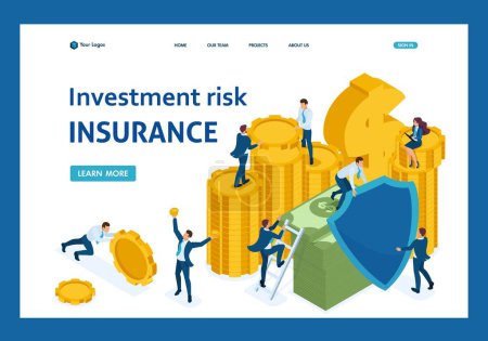 Photo for Isometric investment risk insurance, businessmen insure money and assets. Template Landing page. - Royalty Free Image