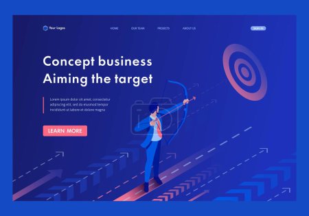 Illustration for Isometric Businessman aiming at the target, Business concept. Template Landing page. - Royalty Free Image