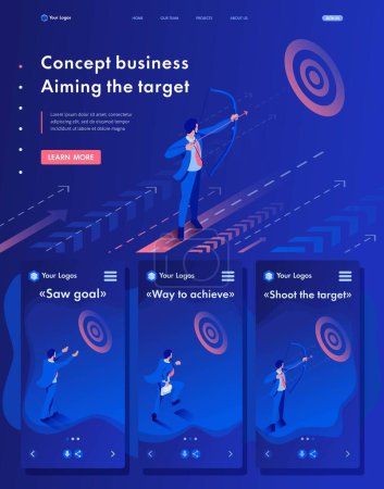 Illustration for Isometric Website Template Landing page Businessman aiming at the target, Business concept. - Royalty Free Image