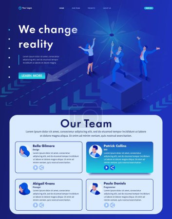 Illustration for Isometric Website Template Landing page we change reality, we destroy your view of modern business. - Royalty Free Image