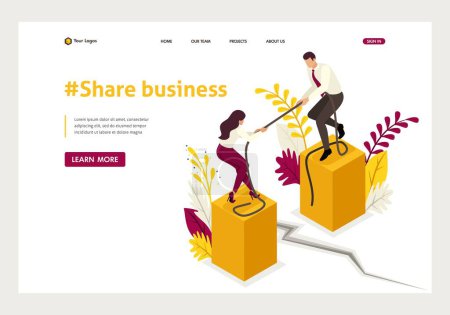 Illustration for Isometric conflict of partners and disagreements in business. Website Template Landing page. - Royalty Free Image