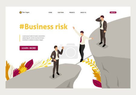 Illustration for Isometric fear and overcoming risks in business. Website Template Landing page. - Royalty Free Image