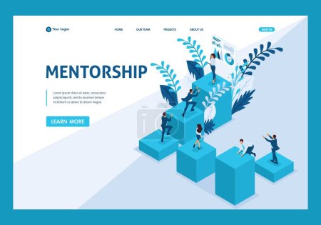 Isometric mentorship and its impact on business success. Website Template Landing page.