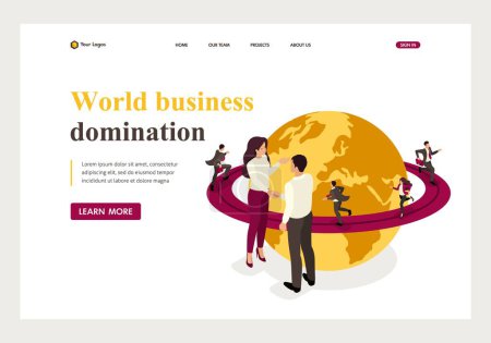 Illustration for Isometric world business domination, big business agreement. Website Template Landing page. - Royalty Free Image