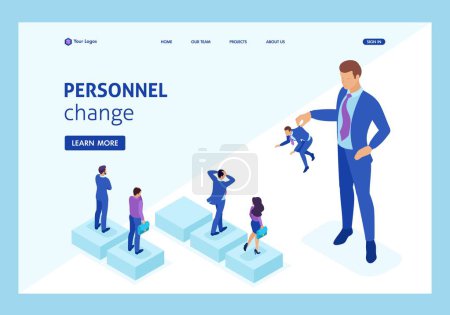Photo for Isometric personnel change, the big boss keeps the employee the rest are afraid. Website Template Landing page. - Royalty Free Image