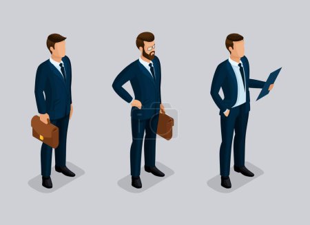 Illustration for Isometric quality people with the study of details. Set business hipsters hairstyle, beard, mustache. The style of the modern businessman. Vector illustration. - Royalty Free Image
