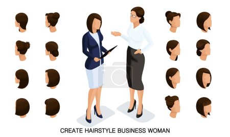 Photo for Isometric business woman set 5 3D, women's hairstyles to create a stylish business woman, fashionable hairstyle rear view isolated on a light background. - Royalty Free Image