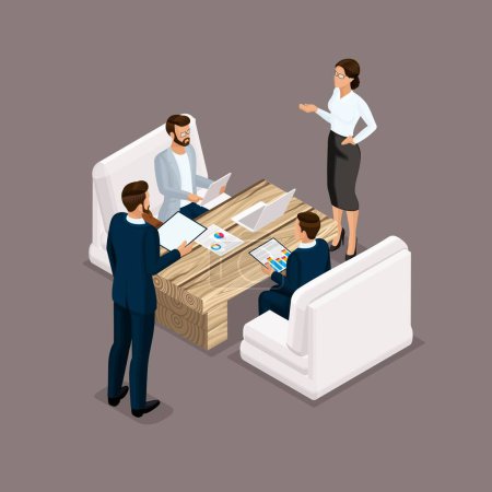 Photo for Isometric people isometric businessmen, negotiation, investment, graphic, business meeting. Business men and women negotiate. Vector illustration. - Royalty Free Image