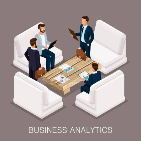 Photo for Trendy isometrics business operation, a business center, an analyst, modern furnishings, high-quality work. Create business ideas, planning. Vector illustration. - Royalty Free Image