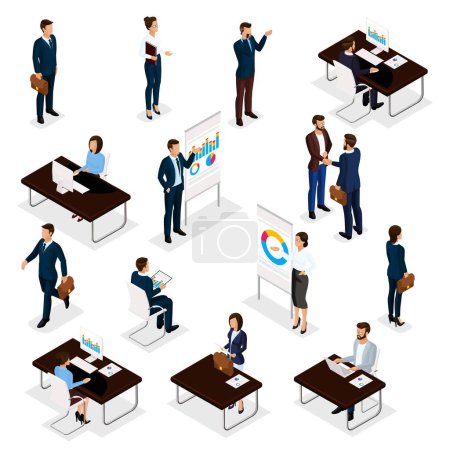 Illustration for Business people isometric set of men and women in the office business suits isolated on a white background. Vector illustration. - Royalty Free Image