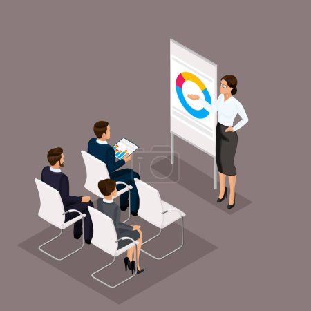 Photo for Business people isometric set of women with men, training, coachers in office isolated on a dark background vector illustration. - Royalty Free Image