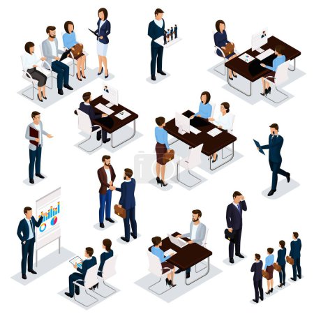 Illustration for Recruitment process to set isometric business employees on a white background. Vector illustration. - Royalty Free Image