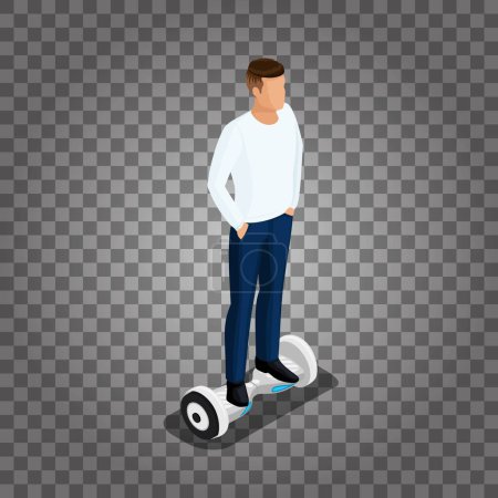 Illustration for Isometric people, a man playing a game, 3D ride, ride control. GyroScooter on a transparent background. Vector illustration. - Royalty Free Image
