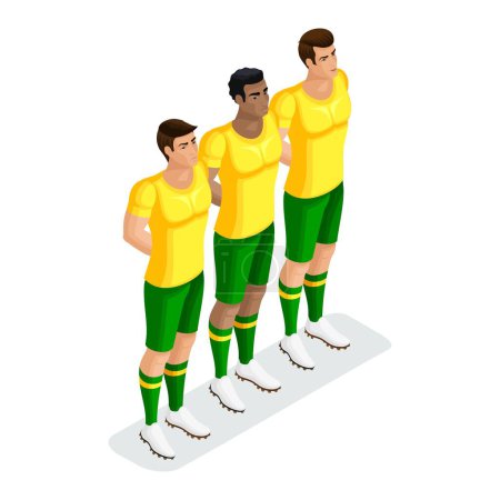 Illustration for Isometric players football stand out, men of different in one team. Football match - Royalty Free Image