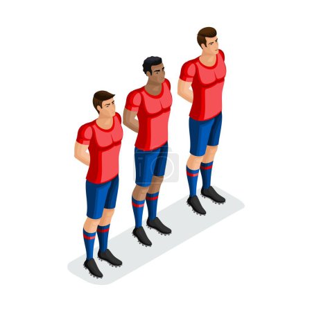 Illustration for Isometric players football stand out, men of different races in one team. Football match, set 2. - Royalty Free Image