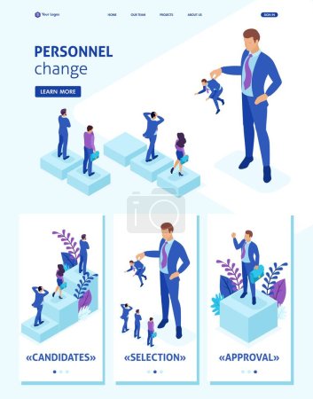Photo for Isometric Website Template Landing page personnel change, the big boss keeps the employee the rest are afraid. Adaptive 3D. - Royalty Free Image