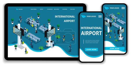 Ilustración de Página web Template Landing page Concepto isométrico Aeropuerto Internacional, Pasajeros en el salón, viaje de negocios. Fácil de editar y personalizar, adaptiive ui ux
. - Imagen libre de derechos