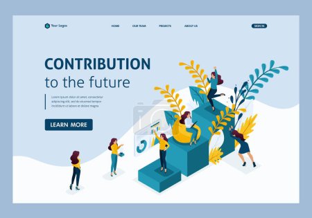 Illustration for Isometric concept achievement of the goal, moving up the career ladder, self-education contribution to future. Website Template Landing page. - Royalty Free Image