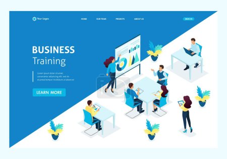 Photo for Isometric concept staff development, coach for business training. Teacher at the blackboard shows teaching material. Website Template Landing page. - Royalty Free Image
