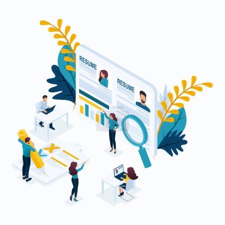 Illustration for Isometric business concept, resume, recruiting, head hunters, HR manager. Modern vector illustration concept website. - Royalty Free Image