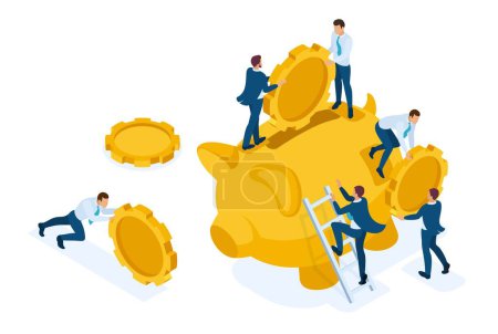 Illustration for Isometric The concept of investing in a bank deposit, small people carry money. Concept for web design. - Royalty Free Image