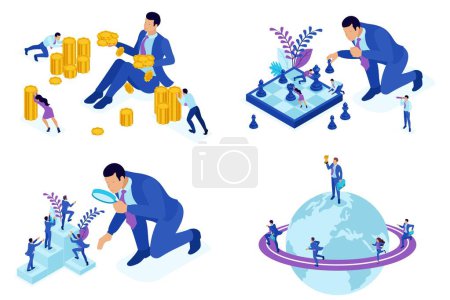 Illustration for Isometric concepts of career growth, promotion, earning money. For website and mobile application design. - Royalty Free Image