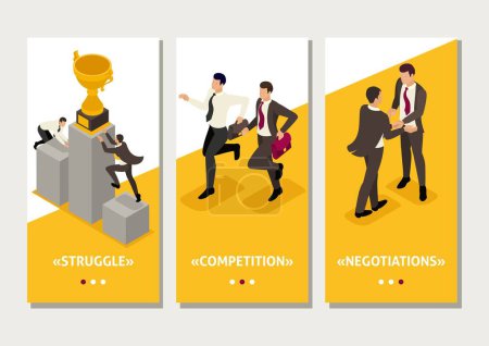 Illustration for Isometric Template app concept businessmen compete for the championship, leadership, smartphone apps. - Royalty Free Image