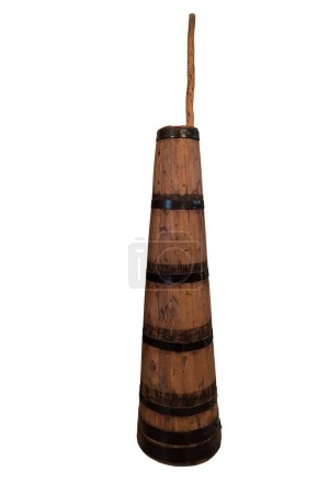 Photo for Traditional antique wooden Butter churn for hand-making butter from Thrace Northern Greece Isolated image white background. - Royalty Free Image