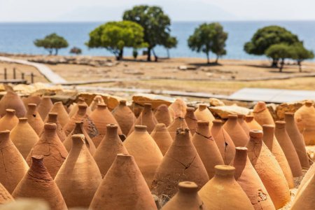 Photo for Ancient Archaeological Site of Mesimvria Zoni near to Makri Evros Greece, clay amphorae for drainage purposes. - Royalty Free Image