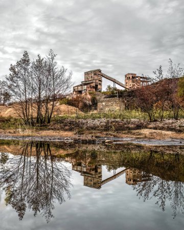 Abandoned zinc mines near to Kirki village North Evros Greece, water reflection, environmental disaster.
