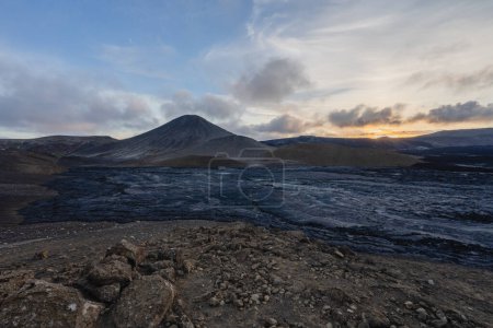 Photo for Sunset and lava in Litli-Hrtur, volcano in Iceland - Royalty Free Image