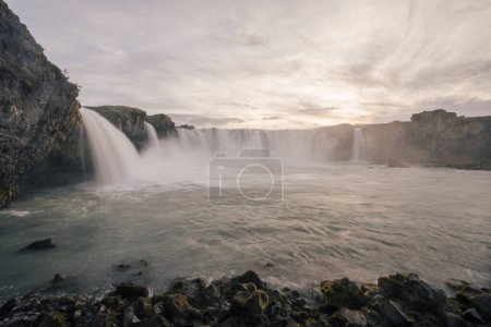 Photo for Rainbow in water reflections in selfoss waterfal - Royalty Free Image