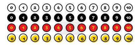 Number Bullet Point Lined and colorful icons collection. Set of 0-10 numbers simple black symbol sign for apps, UI, and website. Vector illustration