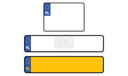 Vehicle registration plates of Netherlands. EU country identifier. Vector illustration.