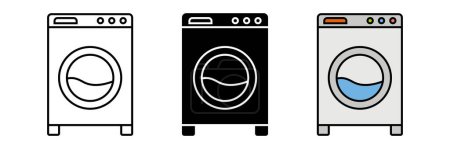 Illustration for Washing machine equipment icons lined, isolated and colored version. Electric washer laundry icon, wash symbol clothes. Vector illustration - Royalty Free Image