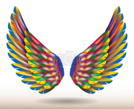 Téléchargez les photos : Ailes d'ange arc-en-ciel réalistes isolées illustration 3D - en image libre de droit