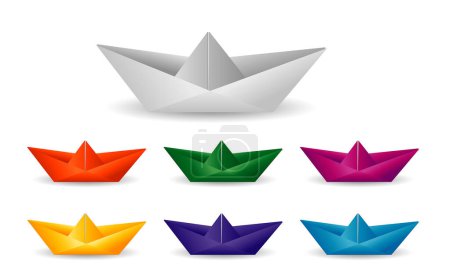 Ilustración de Folded paper boat origami. modern origami paper ship. collection realistic paper boat origami. - Imagen libre de derechos