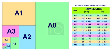 Ilustración de International paper size of format series A isolated with measurement. 3D illustration - Imagen libre de derechos