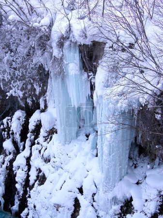 Photo for Hokkaido,Japan - February 26, 2023: Frozen Shirahige falls or Shirahige-no-taki Falls in Biei, Hokkaido, Japan - Royalty Free Image