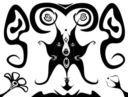Illustration for This unique vector illustration showcases a curious creature with tentacle-like arms, standing on two legs. Its facial features resemble that of a dog, adding an interesting twist to this surreal - Royalty Free Image
